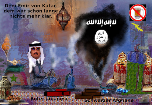 Cartoon: naher osten (medium) by ab tagged katar,emir,islam,muslim,rauch,gaga,is