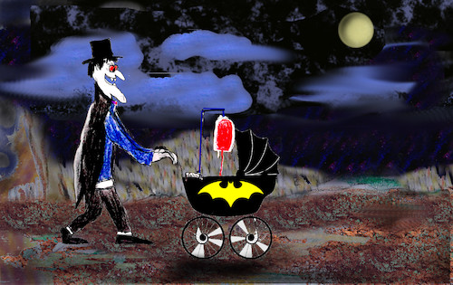Cartoon: nightwalk (medium) by ab tagged night,vampire,dad,baby,little