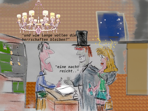 Cartoon: one night stand (medium) by ab tagged nacht,hotel,portier,room,zimmer,vampir,mädchen