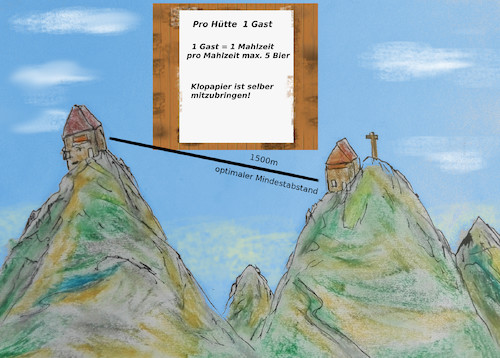 Cartoon: pfingstferien in den bergen (medium) by ab tagged virus,corona,bayern,alpen,berge,hütte,wandern,urlaub,unterkunft