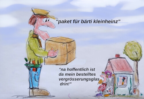 Cartoon: samstagpost (medium) by ab tagged post,paket,mensch,gross,klein,lupe,ansicht