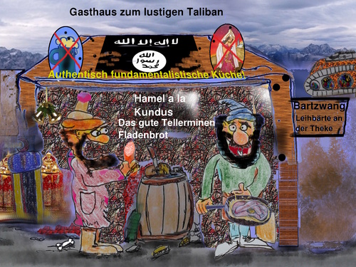 Cartoon: speisen im ausland (medium) by ab tagged afghanistan,essen,ausland,küche,gasthaus