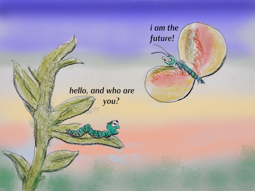 Cartoon: summertime (medium) by ab tagged caterpillar,butterfly,summer,transformation,green,air