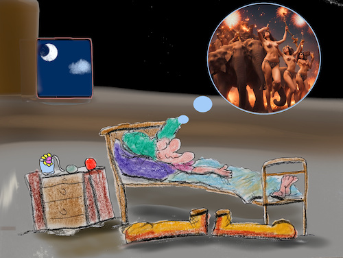 Cartoon: träumereien (medium) by ab tagged clown,cirkus,zirkus,dream,night