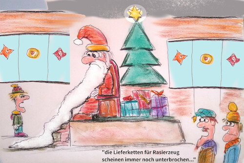 Cartoon: weihnachtswuchs (medium) by ab tagged deutschland,weihnachten,nikolaus,bart,lieferkette,probleme,global,rasieren
