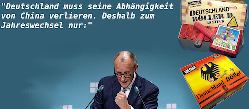 Cartoon: wachstum (medium) by ab tagged deutschland,kanzler,merz,wirschaft,arbeit,sylvester,china,böller,import