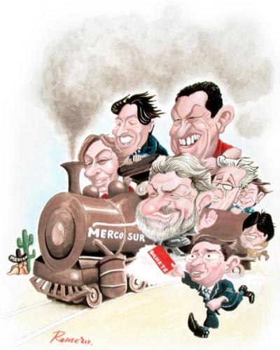 Cartoon: Mercosur (medium) by Romero tagged politica,opinion,america,economia,arte,dibujo,humor,lula,chavez,caricature,portrait,man,art,politic