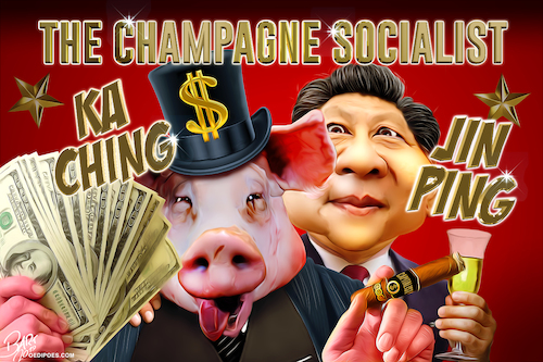 Cartoon: Champagne Socialist (medium) by Bart van Leeuwen tagged xi,jing,ping,china,capitalism,celebration,communism