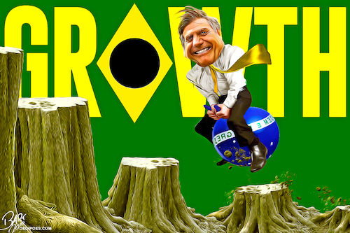 Cartoon: Growth - Bolsonaro (medium) by Bart van Leeuwen tagged bolsonaro,amazone,economic,growth,brazil,deforestation