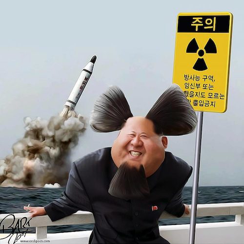 Cartoon: Nuclear Warhead (medium) by Bart van Leeuwen tagged kim,jong,un,north,korea,missile,trump