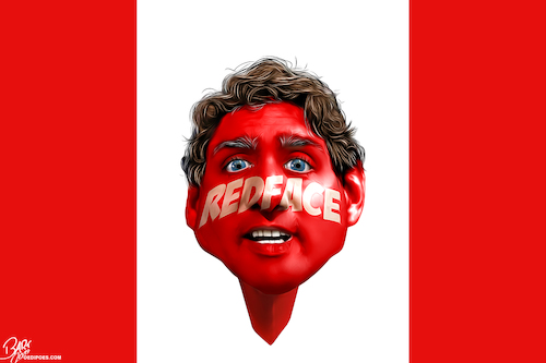 Cartoon: Redface Justin Trudeau (medium) by Bart van Leeuwen tagged blackface,justin,trudeau,canada,brownface,redface