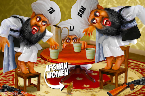 Cartoon: Taliban and Women (medium) by Bart van Leeuwen tagged taliban,women,oppression,afghanistan,feminism,equalights