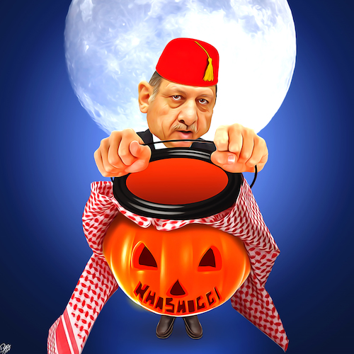 Cartoon: Trick or treat (medium) by Bart van Leeuwen tagged erdogan,halloween,khashoggi,pumpkin,turkey,mohammed,bin,salman,saudi,arabia