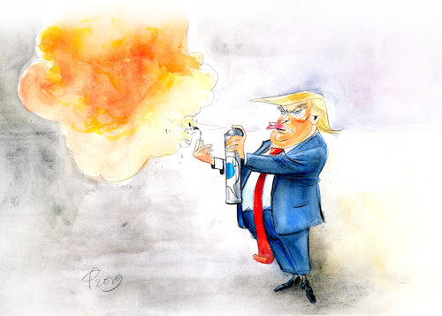 Cartoon: Hate spray (medium) by Paolo Calleri tagged usa,waffen,gewalt,massaker,dayton,tote,hass,praesident,donald,trump,twitter,tweets,hassreden,hate,speech,diskussion,rassismus,waffenlobby,nra,waffengesetze,rhetorik,äußerungen,el,paso,karikatur,cartoon,paolo,calleri,usa,waffen,gewalt,massaker,dayton,tote,hass,praesident,donald,trump,twitter,tweets,hassreden,hate,speech,diskussion,rassismus,waffenlobby,nra,waffengesetze,rhetorik,äußerungen,el,paso,karikatur,cartoon,paolo,calleri