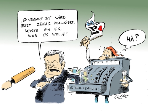 Cartoon: Risikovorbehalt (medium) by Paolo Calleri tagged kretschmann,winfried,ministerpraesident,finanzierung,kalkulation,kosten,grube,rüdiger,bahnchef,bahn,deutsche,abstimmung,volksentscheid,badenwuerttemberg,stuttgart,bahnprojekt,s21,s21,bahnprojekt,stuttgart 21,volksentscheid,stuttgart,21