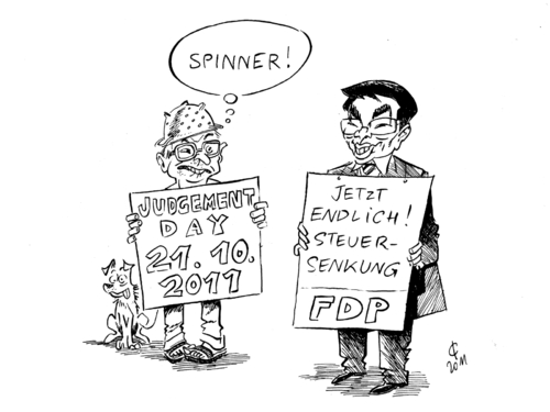 Cartoon: Unter sich (medium) by Paolo Calleri tagged wahlversprechen,rösler,philipp,vorsitzender,cdu,koalition,regierung,schwarzgelb,steuersenkung,steuern,liberale,fdp