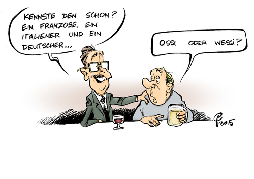 Cartoon: Witz (medium) by Paolo Calleri tagged deutschland,ost,west,teilung,einheit,witz,humor,stereotype,klischee,ossi,wessi,karikatur,cartoon,paolo,calleri,deutschland,ost,west,teilung,einheit,witz,humor,stereotype,klischee,ossi,wessi,karikatur,cartoon,paolo,calleri