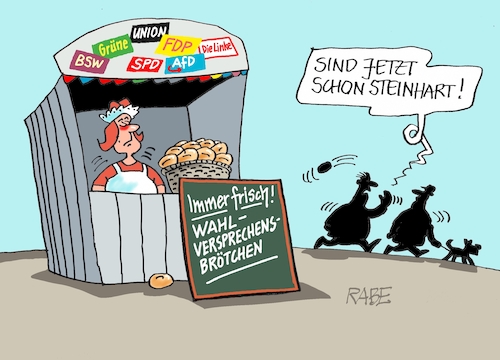 Cartoon: Altbackenes (medium) by RABE tagged ampel,ampelregierung,rot,grün,gelb,fdp,spd,grüne,rabe,ralf,böhme,cartoon,karikatur,pressezeichnung,farbcartoon,tagescartoon,inflation,einkommen,rente,rentenpaket,bruch,streit,neuwahlen,wahlkampf,wahlversprechen,kanzlerkandidat,bude,kiosk,verkaufsstand,semmeln,brötchen,schrippen,partaienlandschaft,altbackenes,ampel,ampelregierung,rot,grün,gelb,fdp,spd,grüne,rabe,ralf,böhme,cartoon,karikatur,pressezeichnung,farbcartoon,tagescartoon,inflation,einkommen,rente,rentenpaket,bruch,streit,neuwahlen,wahlkampf,wahlversprechen,kanzlerkandidat,bude,kiosk,verkaufsstand,semmeln,brötchen,schrippen,partaienlandschaft,altbackenes