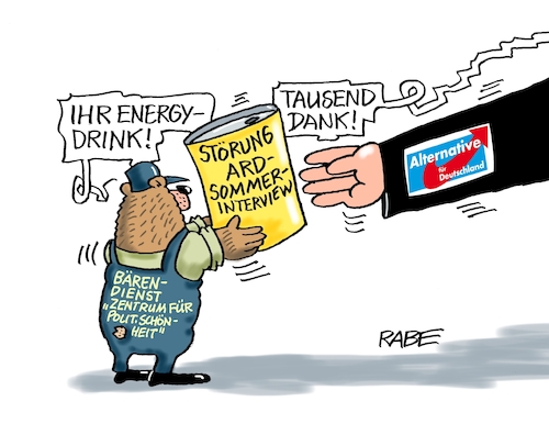 Cartoon: Bärendienst (medium) by RABE tagged merz,union,kanzler,fritze,koalition,spd,klingbeil,bundesregierung,rabe,ralf,böhme,cartoon,karikatur,pressezeichnung,farbcartoon,tagescartoon,trump,putin,krisen,tv,nachrichten,weidel,afd,rechte,sommer,sommerinterview,ard,bär,bärendienst,störung,unterbrechung,pfeifkonzert,trillerpfeife,energydrink,stärkung,merz,union,kanzler,fritze,koalition,spd,klingbeil,bundesregierung,rabe,ralf,böhme,cartoon,karikatur,pressezeichnung,farbcartoon,tagescartoon,trump,putin,krisen,tv,nachrichten,weidel,afd,rechte,sommer,sommerinterview,ard,bär,bärendienst,störung,unterbrechung,pfeifkonzert,trillerpfeife,energydrink,stärkung