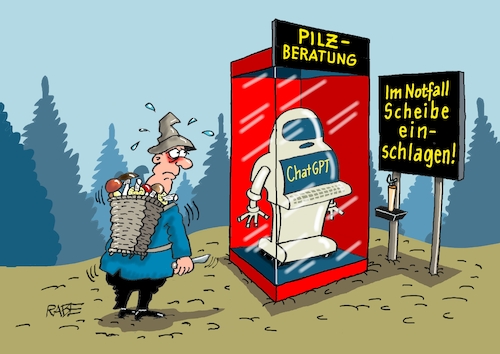 Cartoon: Beratung vor Ort (medium) by RABE tagged herbst,herbstanfang,blätter,laub,laubbläser,herbststimmung,rabe,ralf,böhme,cartoon,karikatur,pressezeichnung,farbcartoon,tagescartoon,kalender,abreißkalender,herbstwind,pilze,pilzsucher,pilzberatung,ki,roboter,scheibe,hammer,giftpilz,herbst,herbstanfang,blätter,laub,laubbläser,herbststimmung,rabe,ralf,böhme,cartoon,karikatur,pressezeichnung,farbcartoon,tagescartoon,kalender,abreißkalender,herbstwind,pilze,pilzsucher,pilzberatung,ki,roboter,scheibe,hammer,giftpilz