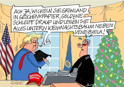 Cartoon: Bescherung für Trump (medium) by RABE tagged merz,kanzler,koalition,union,spd,klingbeil,cartoon,karikatur,pressezeichnung,farbcartoon,tagescartoon,weihnachten,bescherung,weiihnachtsbaum,gans,weihnachtsgans,bratröhre,weihnachtsessen,trump,präsident,usa,grönland,dänemark,besitz,besitzansprüche,weihnachtsgeschenk,oval,office,weihnachtsbaum,venezuela,geschenkpapier,merz,kanzler,koalition,union,spd,klingbeil,cartoon,karikatur,pressezeichnung,farbcartoon,tagescartoon,weihnachten,bescherung,weiihnachtsbaum,gans,weihnachtsgans,bratröhre,weihnachtsessen,trump,präsident,usa,grönland,dänemark,besitz,besitzansprüche,weihnachtsgeschenk,oval,office,weihnachtsbaum,venezuela,geschenkpapier