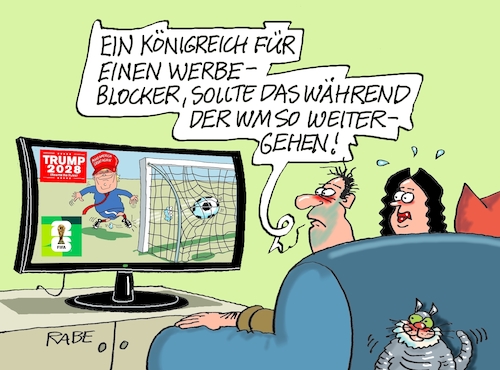 Cartoon: Blockierung (medium) by RABE tagged fußball,nagelsmann,spieler,wm,kader,usa,ball,sport,tor,spielfeld,schiedsrichter,videobeweis,rabe,ralf,böhme,cartoon,karikatur,pressezeichnung,farbcartoon,tagescartoon,hund,bundesliga,ballaballa,donald,trump,tv,werbung,werbespot,dauerwerbung,blockierung,blocker,werbeblocker,fernbedienung,fußball,nagelsmann,spieler,wm,kader,usa,ball,sport,tor,spielfeld,schiedsrichter,videobeweis,rabe,ralf,böhme,cartoon,karikatur,pressezeichnung,farbcartoon,tagescartoon,hund,bundesliga,ballaballa,donald,trump,tv,werbung,werbespot,dauerwerbung,blockierung,blocker,werbeblocker,fernbedienung