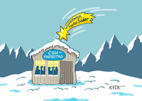 Cartoon: CSU Parteitag (medium) by RABE tagged merz,union,kanzler,fritze,koalition,spd,klingbeil,bundesregierung,rabe,ralf,böhme,cartoon,karikatur,pressezeichnung,farbcartoon,tagescartoon,trump,putin,krisen,tv,nachrichten,waschmaschine,markus,söder,csu,parteitag,münchen,bayern,wiederwahl,hütte,stern,bibel,sternschnuppe,merz,union,kanzler,fritze,koalition,spd,klingbeil,bundesregierung,rabe,ralf,böhme,cartoon,karikatur,pressezeichnung,farbcartoon,tagescartoon,trump,putin,krisen,tv,nachrichten,waschmaschine,markus,söder,csu,parteitag,münchen,bayern,wiederwahl,hütte,stern,bibel,sternschnuppe