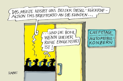 Cartoon: Dieselporto (medium) by RABE tagged gefähreder,diesel,stuttgart,fahrverbot,umweltschonung,verkehrsminister,rabe,ralf,böhme,cartoon,karikatur,pressezeichnung,farbcartoon,tagescartoon,autofahrer,umweltgefahr,innenstadt,smog,feinstaub,dobrindt,chefetagen,audi,bmw,vw,porsche,daimler,autokonzerne,autobosse,autobauer,zetsche,rückrufaktion,dieselrückruf,porto,briefporto,kunden,boni,millionen,gefähreder,diesel,stuttgart,fahrverbot,umweltschonung,verkehrsminister,rabe,ralf,böhme,cartoon,karikatur,pressezeichnung,farbcartoon,tagescartoon,autofahrer,umweltgefahr,innenstadt,smog,feinstaub,dobrindt,chefetagen,audi,bmw,vw,porsche,daimler,autokonzerne,autobosse,autobauer,zetsche,rückrufaktion,dieselrückruf,porto,briefporto,kunden,boni,millionen