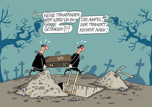 Cartoon: Ende Aus Schluß Vorbei (medium) by RABE tagged ampel,ampelregierung,rot,grün,gelb,fdp,spd,grüne,rabe,ralf,böhme,cartoon,karikatur,pressezeichnung,farbcartoon,tagescartoon,inflation,einkommen,rente,rentenpaket,bruch,streit,neuwahlen,ampelaus,wahlkampf,vertrauensfrage,friedhof,grab,sarg,sargträger,trauergesellschaft,trauer,ampel,ampelregierung,rot,grün,gelb,fdp,spd,grüne,rabe,ralf,böhme,cartoon,karikatur,pressezeichnung,farbcartoon,tagescartoon,inflation,einkommen,rente,rentenpaket,bruch,streit,neuwahlen,ampelaus,wahlkampf,vertrauensfrage,friedhof,grab,sarg,sargträger,trauergesellschaft,trauer