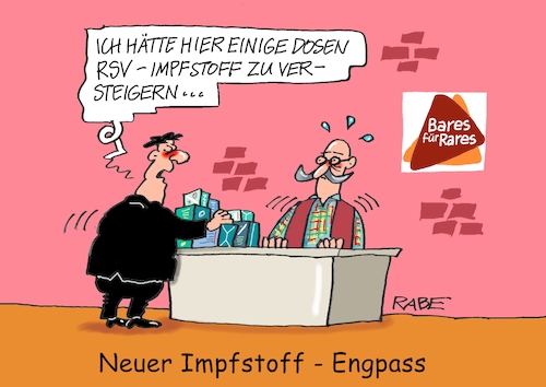 Cartoon: Engpässliches (medium) by RABE tagged ampel,ampelregierung,rot,grün,gelb,fdp,spd,grüne,rabe,ralf,böhme,cartoon,karikatur,pressezeichnung,farbcartoon,tagescartoon,inflation,einkommen,rente,rentenpaket,bruch,streit,neuwahlen,impfstoff,rsv,impfdosen,engpass,kinder,apotheken,arztpraxen,horst,lichter,bares,rares,zdf,show,antiqitäten,seltenes,ampel,ampelregierung,rot,grün,gelb,fdp,spd,grüne,rabe,ralf,böhme,cartoon,karikatur,pressezeichnung,farbcartoon,tagescartoon,inflation,einkommen,rente,rentenpaket,bruch,streit,neuwahlen,impfstoff,rsv,impfdosen,engpass,kinder,apotheken,arztpraxen,horst,lichter,bares,rares,zdf,show,antiqitäten,seltenes