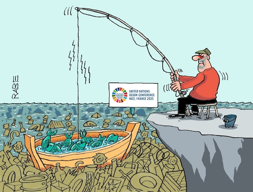 Cartoon: Fischers Fritze (medium) by RABE tagged ozean,ozeankonferenz,un,frankreich,nizza,verschmutzun,müll,plastikmüll,cartoon,karikatur,rabe,ralf,böhme,pressezeichnung,farbzeichnung,tagescartoon,angler,boot,fische,plastik,konservendosen,treibnetze,ozean,ozeankonferenz,un,frankreich,nizza,verschmutzun,müll,plastikmüll,cartoon,karikatur,rabe,ralf,böhme,pressezeichnung,farbzeichnung,tagescartoon,angler,boot,fische,plastik,konservendosen,treibnetze