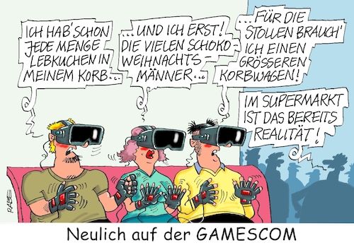 Cartoon: Gamescom mit Stollen (medium) by RABE tagged merz,kanzler,koalition,union,spd,klingbeil,cartoon,karikatur,pressezeichnung,farbcartoon,tagescartoon,db,bahn,frühling,frühjahr,frühjahrsputz,ice,zug,blumenkasten,blumenkästen,esc,songcontest,gamescom,computermesse,spielemesse,computerspiele,computerspielemesse,weihnachten,lebkuchen,stollen,supermarkt,merz,kanzler,koalition,union,spd,klingbeil,cartoon,karikatur,pressezeichnung,farbcartoon,tagescartoon,db,bahn,frühling,frühjahr,frühjahrsputz,ice,zug,blumenkasten,blumenkästen,esc,songcontest,gamescom,computermesse,spielemesse,computerspiele,computerspielemesse,weihnachten,lebkuchen,stollen,supermarkt