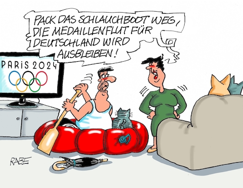 Cartoon: Geschlaucht (medium) by RABE tagged olympiade,sommerspiele,sport,paris,cartoon,karikatur,pressezeichnung,farbcartoon,tagescartoon,treppchen,podest,siegerehrung,siegerpodest,hund,herrchen,training,ringe,boot,schlauchboot,tv,medaille,medaillenflut,medaillenspiegel,edelmetall,gold,olympiade,sommerspiele,sport,paris,cartoon,karikatur,pressezeichnung,farbcartoon,tagescartoon,treppchen,podest,siegerehrung,siegerpodest,hund,herrchen,training,ringe,boot,schlauchboot,tv,medaille,medaillenflut,medaillenspiegel,edelmetall,gold