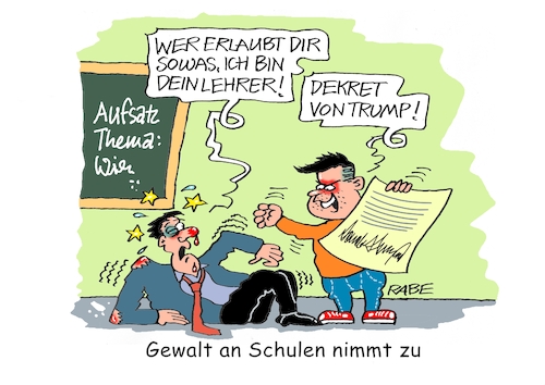 Cartoon: Gewalt an Schulen (medium) by RABE tagged ampel,ampelregierung,rot,grün,gelb,fdp,spd,grüne,rabe,ralf,böhme,cartoon,karikatur,pressezeichnung,farbcartoon,tagescartoon,inflation,einkommen,rente,rentenpaket,bruch,streit,neuwahlen,bildung,schule,schüler,gewalt,trump,dekret,blut,ampel,ampelregierung,rot,grün,gelb,fdp,spd,grüne,rabe,ralf,böhme,cartoon,karikatur,pressezeichnung,farbcartoon,tagescartoon,inflation,einkommen,rente,rentenpaket,bruch,streit,neuwahlen,bildung,schule,schüler,gewalt,trump,dekret,blut