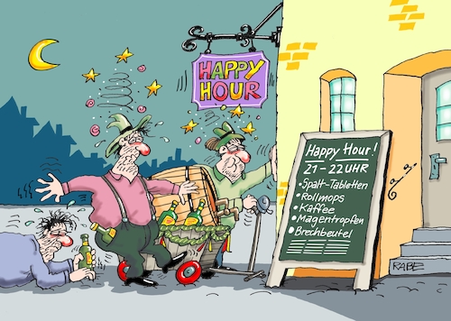 Cartoon: Happy Hour (medium) by RABE tagged männertag,vatertag,christi,himmelfahrt,wandertag,familientag,rabe,ralf,böhme,cartoon,karikatur,pressezeichnung,farbcartoon,tagescartoon,raumfahrtzentrum,bollerwagen,zentrifuge,alkohol,happy,hour,spalttabletten,brechtüten,kaffee,rollmops,betrunkene,brummschädel,männertag,vatertag,christi,himmelfahrt,wandertag,familientag,rabe,ralf,böhme,cartoon,karikatur,pressezeichnung,farbcartoon,tagescartoon,raumfahrtzentrum,bollerwagen,zentrifuge,alkohol,happy,hour,spalttabletten,brechtüten,kaffee,rollmops,betrunkene,brummschädel