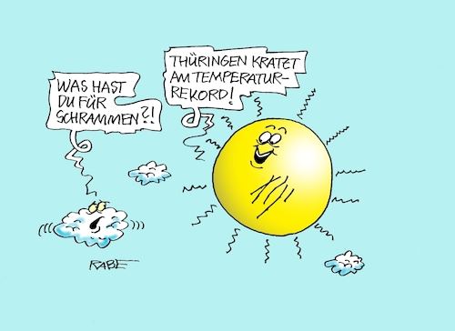Cartoon: Hitzerekord (medium) by RABE tagged merz,kanzler,koalition,union,spd,klingbeil,cartoon,karikatur,pressezeichnung,farbcartoon,tagescartoon,db,bahn,frühling,frühjahr,frühjahrsputz,ice,zug,blumenkasten,blumenkästen,esc,songcontest,hitze,hitzerekord,sommer,sonne,wetter,wetteraufzeichnung,wolke,thüringen,merz,kanzler,koalition,union,spd,klingbeil,cartoon,karikatur,pressezeichnung,farbcartoon,tagescartoon,db,bahn,frühling,frühjahr,frühjahrsputz,ice,zug,blumenkasten,blumenkästen,esc,songcontest,hitze,hitzerekord,sommer,sonne,wetter,wetteraufzeichnung,wolke,thüringen
