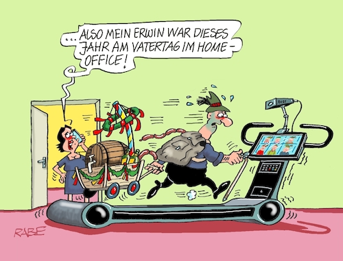 Cartoon: Homeoffice am laufenden Band (medium) by RABE tagged vatertag,männertag,himmelfahrt,bollerwagen,familientag,rabe,ralf,böhme,cartoon,karikatur,pressezeichnung,farbcartoon,tagescartoon,laufband,homeoffice,feiertag,wandertag,vatertag,männertag,himmelfahrt,bollerwagen,familientag,rabe,ralf,böhme,cartoon,karikatur,pressezeichnung,farbcartoon,tagescartoon,laufband,homeoffice,feiertag,wandertag
