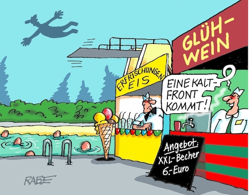 Cartoon: Kaltfront im Anmarsch (medium) by RABE tagged klimawandel,hitze,hitzewelle,trockenheit,temperaturanstieg,rabe,ralf,böhme,cartoon,karikatur,pressezeichnung,farbcartoon,tagescartoon,servic,telefon,servicetelefon,dwd,hochstufung,ratingagentur,freibad,eis,eisdiele,eisbude,kiosk,winter,kälte,kaltfront,glühwein,glühweinstand,klimawandel,hitze,hitzewelle,trockenheit,temperaturanstieg,rabe,ralf,böhme,cartoon,karikatur,pressezeichnung,farbcartoon,tagescartoon,servic,telefon,servicetelefon,dwd,hochstufung,ratingagentur,freibad,eis,eisdiele,eisbude,kiosk,winter,kälte,kaltfront,glühwein,glühweinstand