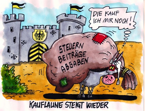 Cartoon: Kauflaune (medium) by RABE tagged kauflaune,euro,euro,kaufen,handel,verkauf,shopping,konsum,steuer
