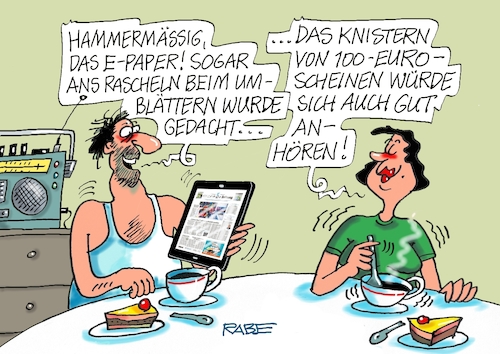 Cartoon: Knisterntes Zeitungsabo (medium) by RABE tagged paper,news,newspaper,zeitung,digital,tageszeitung,tagespresse,app,web,leser,abo,zeitungsleser,rabe,ralf,böhme,cartoon,karikatur,pressezeichnung,farbcartoon,tagescartoon,tablet,pc,rechner,it,ki,blätter,knistern,umblätternzeitungseiten,google,appstore,menü,lokalausgabe,geldscheine,zeitungsabo,paper,news,newspaper,zeitung,digital,tageszeitung,tagespresse,app,web,leser,abo,zeitungsleser,rabe,ralf,böhme,cartoon,karikatur,pressezeichnung,farbcartoon,tagescartoon,tablet,pc,rechner,it,ki,blätter,knistern,umblätternzeitungseiten,google,appstore,menü,lokalausgabe,geldscheine,zeitungsabo