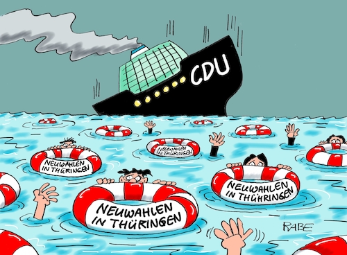 Cartoon: Land unter II (medium) by RABE tagged landtagswahlen,wahlergebnisse,sachsen,brandenburg,groko,spd,cdu,rabe,ralf,böhme,cartoon,karikatur,pressezeichnung,farbcartoon,tagescartoon,arzt,doktor,csu,afd,verluste,rechte,populismus,thüringen,erfurt,rammelow,kemmerich,fdp,neuwahlen,vertrauensfrage,union,lindner,rücktritt,höcke,meer,schiff,untergang,rettungsringe,landtagswahlen,wahlergebnisse,sachsen,brandenburg,groko,spd,cdu,rabe,ralf,böhme,cartoon,karikatur,pressezeichnung,farbcartoon,tagescartoon,arzt,doktor,csu,afd,verluste,rechte,populismus,thüringen,erfurt,rammelow,kemmerich,fdp,neuwahlen,vertrauensfrage,union,lindner,rücktritt,höcke,meer,schiff,untergang,rettungsringe