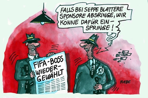 Cartoon: Mafiablatter (medium) by RABE tagged fifachef,fifa,blatter,sepp,zürich,schweiz,wiederwahl,weltfussballverband,fussball,funktionäre,festnahmen,gefängnis,knast,bestechung,korruption,rabe,ralf,böhme,cartoon,karikatur,pressezeichnung,farbcartoon,tagescartoon,geldwäsche,mafia,sponsoren,verbrechen,werbeverträge,ausstieg,fifachef,fifa,blatter,sepp,zürich,schweiz,wiederwahl,weltfussballverband,fussball,funktionäre,festnahmen,gefängnis,knast,bestechung,korruption,rabe,ralf,böhme,cartoon,karikatur,pressezeichnung,farbcartoon,tagescartoon,geldwäsche,mafia,sponsoren,verbrechen,werbeverträge,ausstieg