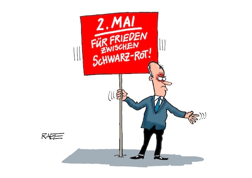 Cartoon: Merz demonstriert (medium) by RABE tagged merz,kanzler,koalition,union,spd,klingbeil,cartoon,karikatur,pressezeichnung,farbcartoon,tagescartoon,db,bahn,frühling,frühjahr,frühjahrsputz,ice,zug,blumenkasten,blumenkästen,streit,uneinigkeit,koalitionsstreit,krach,erster,mai,transparent,frieden,groko,reform,merz,kanzler,koalition,union,spd,klingbeil,cartoon,karikatur,pressezeichnung,farbcartoon,tagescartoon,db,bahn,frühling,frühjahr,frühjahrsputz,ice,zug,blumenkasten,blumenkästen,streit,uneinigkeit,koalitionsstreit,krach,erster,mai,transparent,frieden,groko,reform