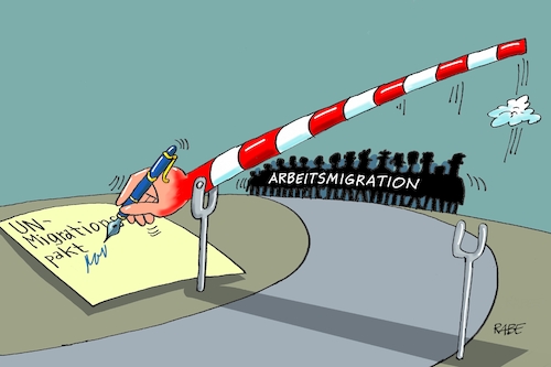 Cartoon: Migrationspakt III (medium) by RABE tagged migration,migrationspakt,un,beschluß,merkel,flüchtlinge,rabe,ralf,böhme,cartoon,karikatur,pressezeichnung,farbcartoon,tagescartoon,marakesch,rede,arbeitsmigration,schranke,migration,migrationspakt,un,beschluß,merkel,flüchtlinge,rabe,ralf,böhme,cartoon,karikatur,pressezeichnung,farbcartoon,tagescartoon,marakesch,rede,arbeitsmigration,schranke