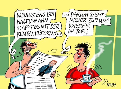 Cartoon: Neuer (medium) by RABE tagged merz,kanzler,koalition,union,spd,klingbeil,cartoon,karikatur,pressezeichnung,farbcartoon,tagescartoon,db,bahn,frühling,frühjahr,frühjahrsputz,ice,zug,blumenkasten,blumenkästen,esc,songcontest,rente,rentenreform,manuel,neuer,nagelsmann,wm,kader,tor,torwart,merz,kanzler,koalition,union,spd,klingbeil,cartoon,karikatur,pressezeichnung,farbcartoon,tagescartoon,db,bahn,frühling,frühjahr,frühjahrsputz,ice,zug,blumenkasten,blumenkästen,esc,songcontest,rente,rentenreform,manuel,neuer,nagelsmann,wm,kader,tor,torwart