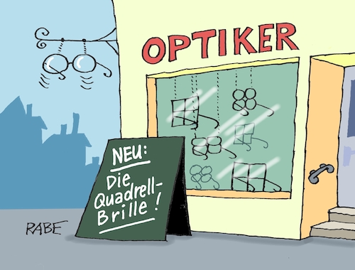 Cartoon: Quadrellbrille (medium) by RABE tagged ampel,ampelregierung,rot,grün,gelb,fdp,spd,grüne,rabe,ralf,böhme,cartoon,karikatur,pressezeichnung,farbcartoon,tagescartoon,inflation,einkommen,rente,rentenpaket,bruch,streit,neuwahlen,wahlkampf,kanzlerkandidaten,duell,quadrell,tv,fernsehduell,rededuell,wahlarena,optiker,brille,brillengestell,quadrat,ampel,ampelregierung,rot,grün,gelb,fdp,spd,grüne,rabe,ralf,böhme,cartoon,karikatur,pressezeichnung,farbcartoon,tagescartoon,inflation,einkommen,rente,rentenpaket,bruch,streit,neuwahlen,wahlkampf,kanzlerkandidaten,duell,quadrell,tv,fernsehduell,rededuell,wahlarena,optiker,brille,brillengestell,quadrat