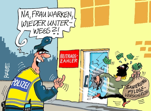 Cartoon: Raubzug (medium) by RABE tagged merz,kanzler,koalition,union,spd,klingbeil,cartoon,karikatur,pressezeichnung,farbcartoon,tagescartoon,db,bahn,frühling,frühjahr,frühjahrsputz,ice,zug,blumenkasten,blumenkästen,esc,songcontest,warken,pflege,pflegeversicherung,pflegereform,reform,schulden,beitragszahler,sanierung,mehrbelastung,sanierungskonzept,krankenkasse,pflegekasse,polizei,polizist,merz,kanzler,koalition,union,spd,klingbeil,cartoon,karikatur,pressezeichnung,farbcartoon,tagescartoon,db,bahn,frühling,frühjahr,frühjahrsputz,ice,zug,blumenkasten,blumenkästen,esc,songcontest,warken,pflege,pflegeversicherung,pflegereform,reform,schulden,beitragszahler,sanierung,mehrbelastung,sanierungskonzept,krankenkasse,pflegekasse,polizei,polizist
