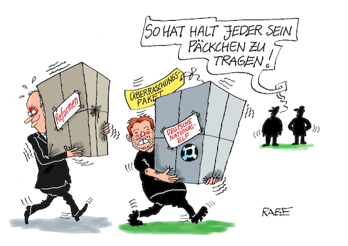 Cartoon: Reformpaketträger (medium) by RABE tagged fußball,nagelsmann,spieler,wm,kader,usa,ball,sport,tor,spielfeld,schiedsrichter,videobeweis,rabe,ralf,böhme,cartoon,karikatur,pressezeichnung,farbcartoon,tagescartoon,hund,bundesliga,ballaballa,merz,reformen,reformpaket,päckchen,rente,steuern,sommerpause,nationalelf,überraschung,überraschungspaket,fußball,nagelsmann,spieler,wm,kader,usa,ball,sport,tor,spielfeld,schiedsrichter,videobeweis,rabe,ralf,böhme,cartoon,karikatur,pressezeichnung,farbcartoon,tagescartoon,hund,bundesliga,ballaballa,merz,reformen,reformpaket,päckchen,rente,steuern,sommerpause,nationalelf,überraschung,überraschungspaket