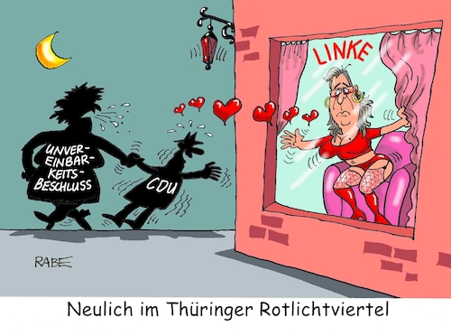 Cartoon: Rotlicht (medium) by RABE tagged landtagswahl,thüringen,erfurt,ramelow,kemmerich,fdp,akk,rücktritt,höcke,minderheitsregierung,kanzleramt,domino,dominospiel,cdu,dominosteine,hirte,afd,schraubstock,unvereinbarkeitsbeschluss,rotlicht,rotlichtviertel,liebe,love,prostitutiopn,bodo,unvereinbarkeitsbeschluß,landtagswahl,thüringen,erfurt,ramelow,kemmerich,fdp,akk,rücktritt,höcke,minderheitsregierung,kanzleramt,domino,dominospiel,cdu,dominosteine,hirte,afd,schraubstock,unvereinbarkeitsbeschluss,rotlicht,rotlichtviertel,liebe,love,prostitutiopn,bodo,unvereinbarkeitsbeschluß