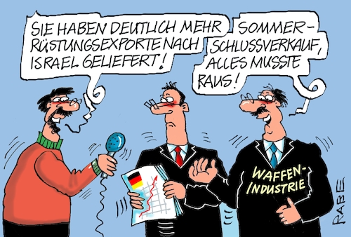 Cartoon: Rüstungsexporte (medium) by RABE tagged ampel,ampelregierung,rot,grün,gelb,fdp,spd,grüne,rabe,ralf,böhme,cartoon,karikatur,pressezeichnung,farbcartoon,tagescartoon,pöbelei,pöbler,bestrafung,regelung,beschimpfung,bundestag,abgeordnete,rüstung,rüstungsindustrie,waffenlobby,waffenindustrie,waffenexport,rüstungsexport,israel,sommerschluss,sommerschlussverkauf,ampel,ampelregierung,rot,grün,gelb,fdp,spd,grüne,rabe,ralf,böhme,cartoon,karikatur,pressezeichnung,farbcartoon,tagescartoon,pöbelei,pöbler,bestrafung,regelung,beschimpfung,bundestag,abgeordnete,rüstung,rüstungsindustrie,waffenlobby,waffenindustrie,waffenexport,rüstungsexport,israel,sommerschluss,sommerschlussverkauf